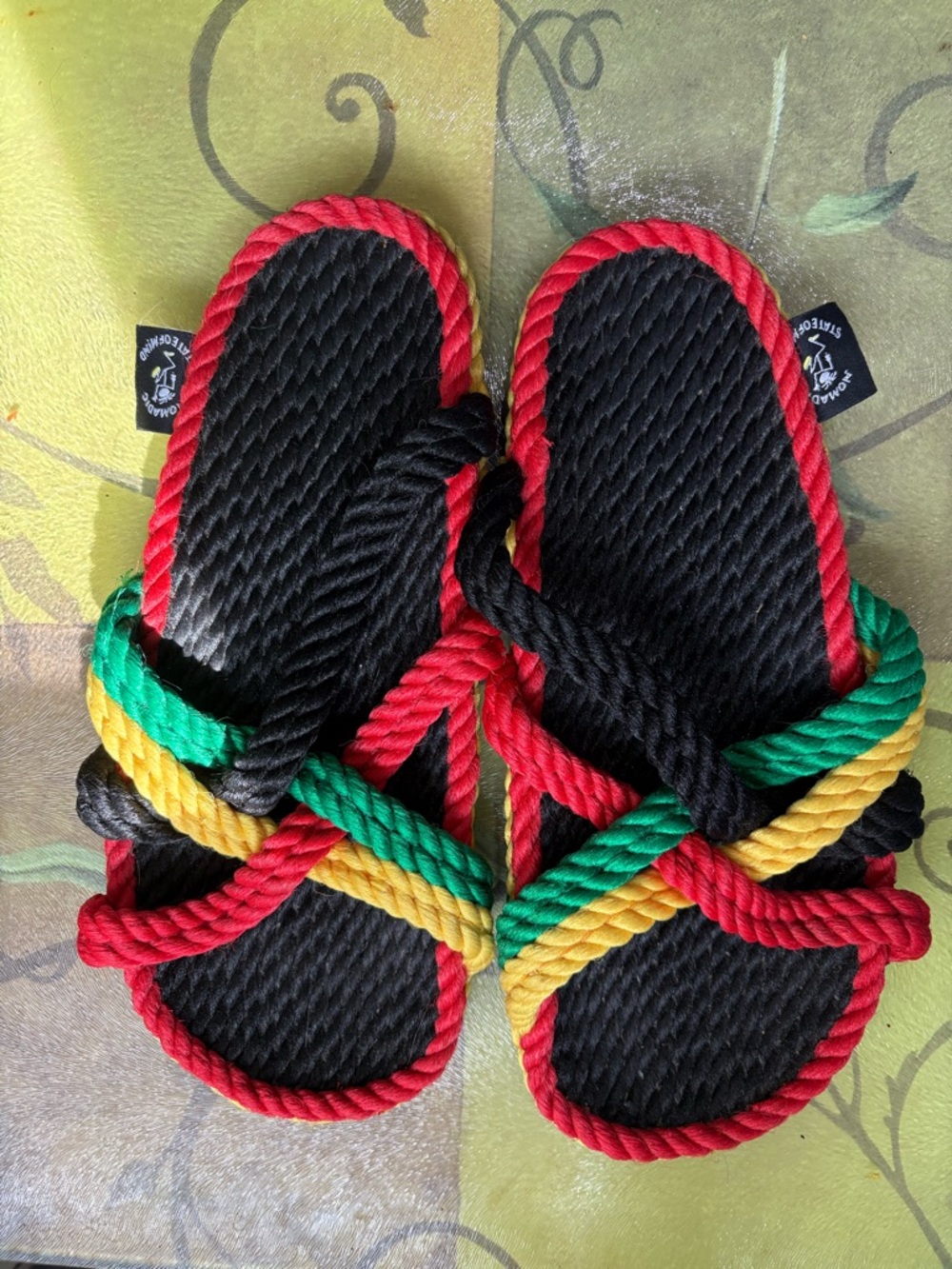 Nomadic State of Mind Rope Slide Sandals - Black with Red, Green & Yellow